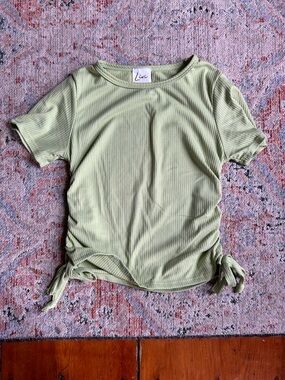 Olivia Rae Vibrant Sage Ribbed Short-Sleeve Tee with Side Ties